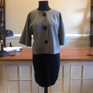 Black and white dress shirt and black skirt